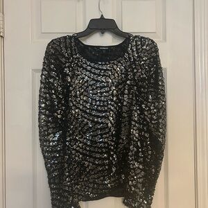 Express Glittering Black and Silver Sequin Sweatshirt